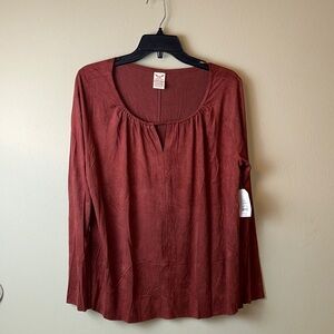 Faded Glory Rust Red Long Sleeve Scoop Neck Top